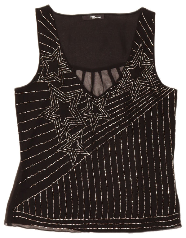 JANE NORMAN Ärmelloses Damen-Blusenoberteil UK 8 Small Schwarz gestreift