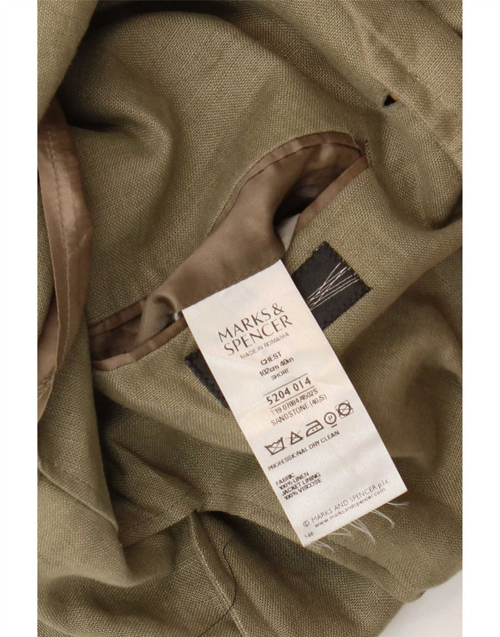 Marks & Spencer Herren-Blazer mit 3 Knöpfen, UK 40, Mittelkhaki, Leinen