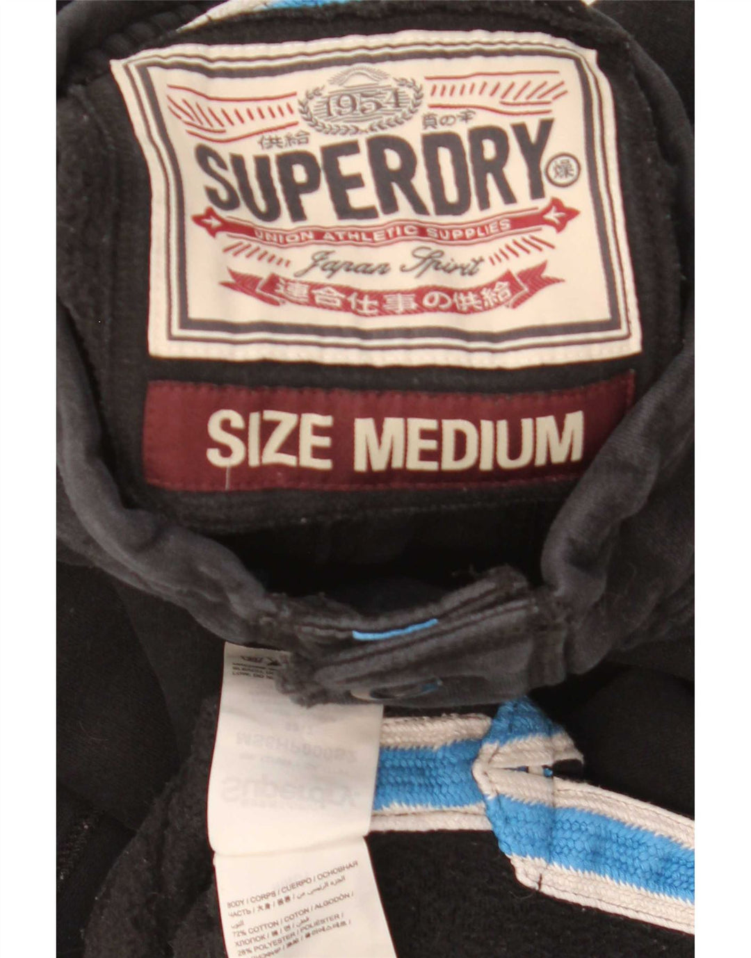 Superdry Herren-Sweatshirt mit grafischem Knopfkragen, mittlerer schwarzer Baumwolle