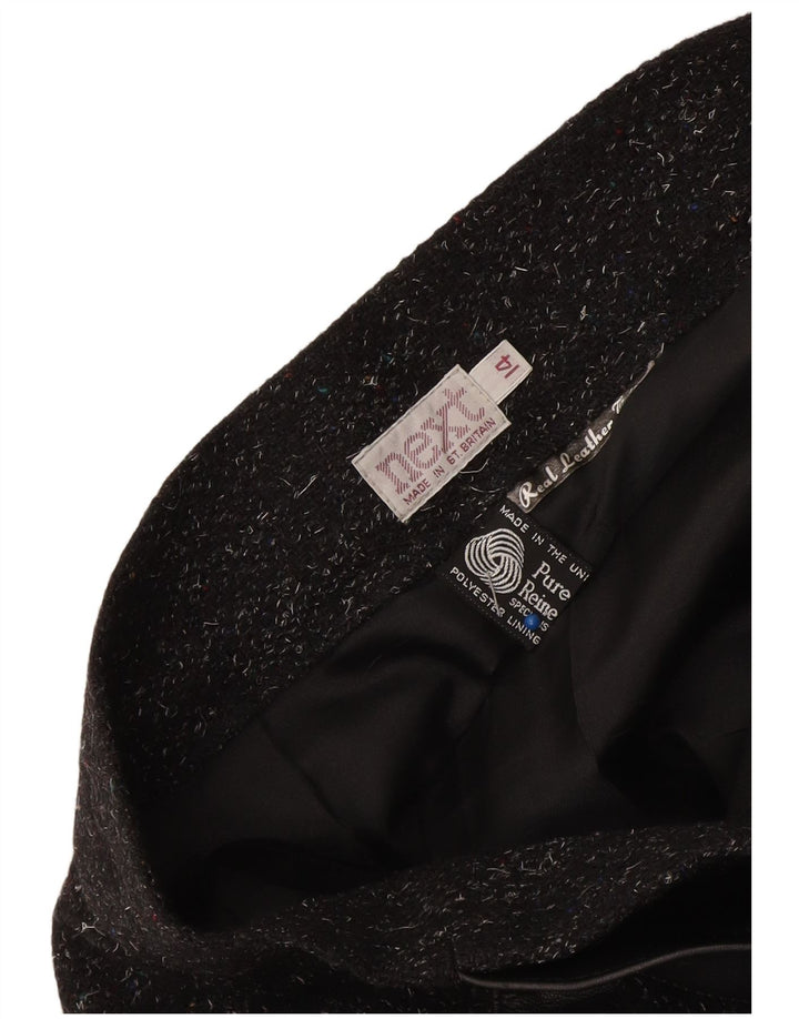 Next Damen Midirock UK 14 Medium W32 Schwarz gefleckte Merinowolle