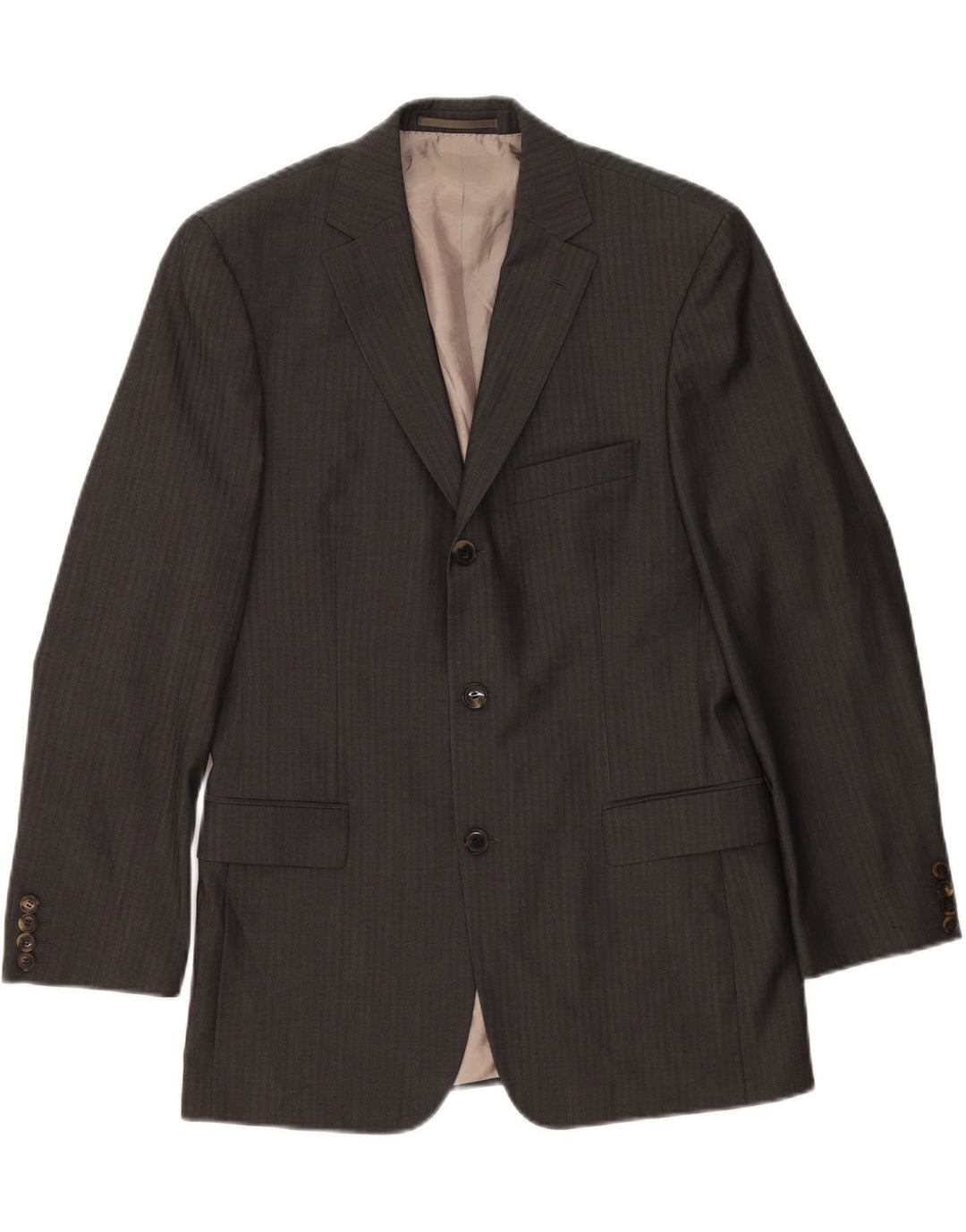 HUGO BOSS Herren-Blazer mit 3 Knöpfen, EU 48, mittelgraue Nadelstreifenwolle