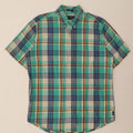CHAPS Mens Short Sleeve Shirt Medium Green Check Cotton Vintage Chaps and Second-Hand Chaps from Messina Hembry 