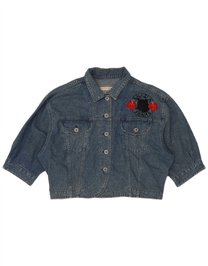 KRIZIA JEANS Übergroße Crop-Jeansjacke für Damen IT 44 Mittelblaues Blumenmuster