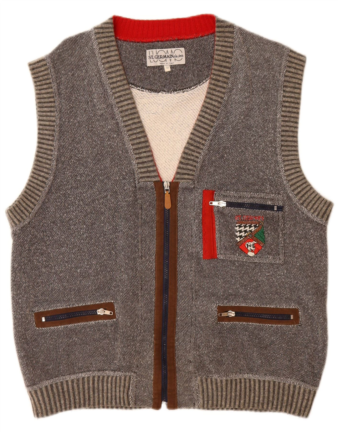 ST. GERMAIN Ärmelloser Herren-Cardigan-Pullover Mittelgrau