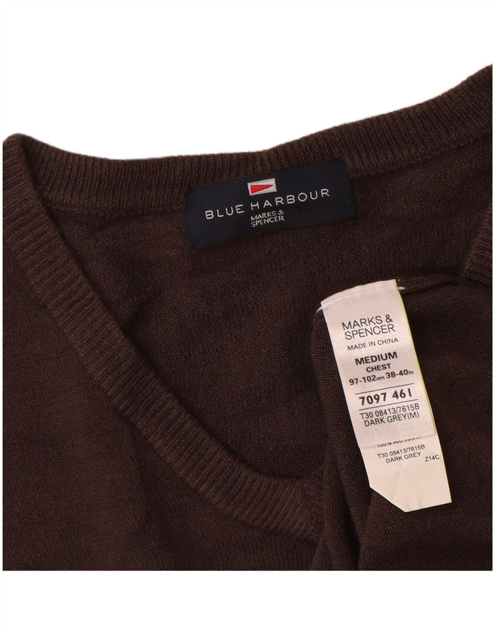 Marks & Spencer Herren Blauer Harbour-Pullover mit V-Ausschnitt Mittelgraues Acryl