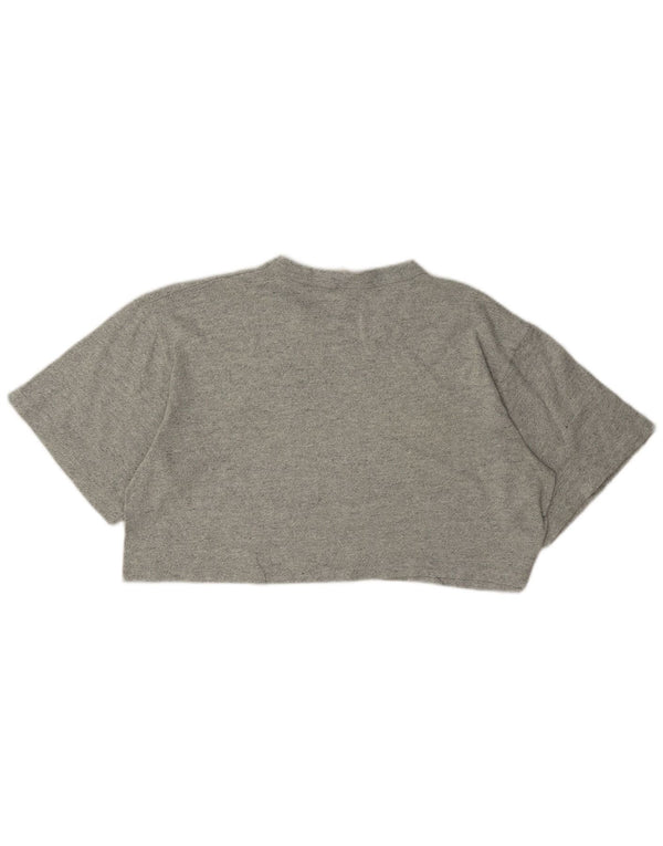 Champion Damen Crop Graphic T-Shirt Top UK 16 Large Grau gefleckte Baumwolle