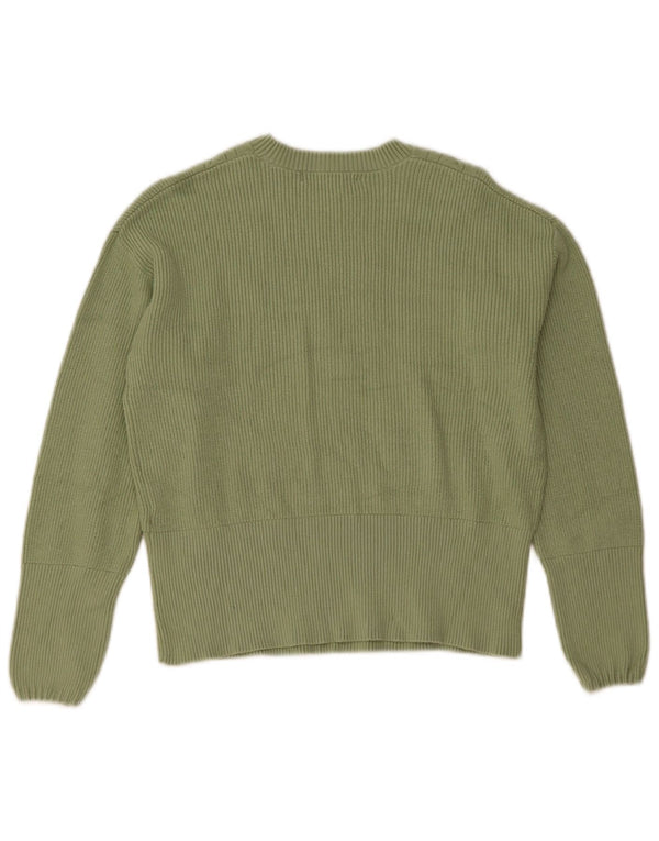 Marks & Spencer Womens Crop Crew Neck Jumper Sweater UK 10 Small Green