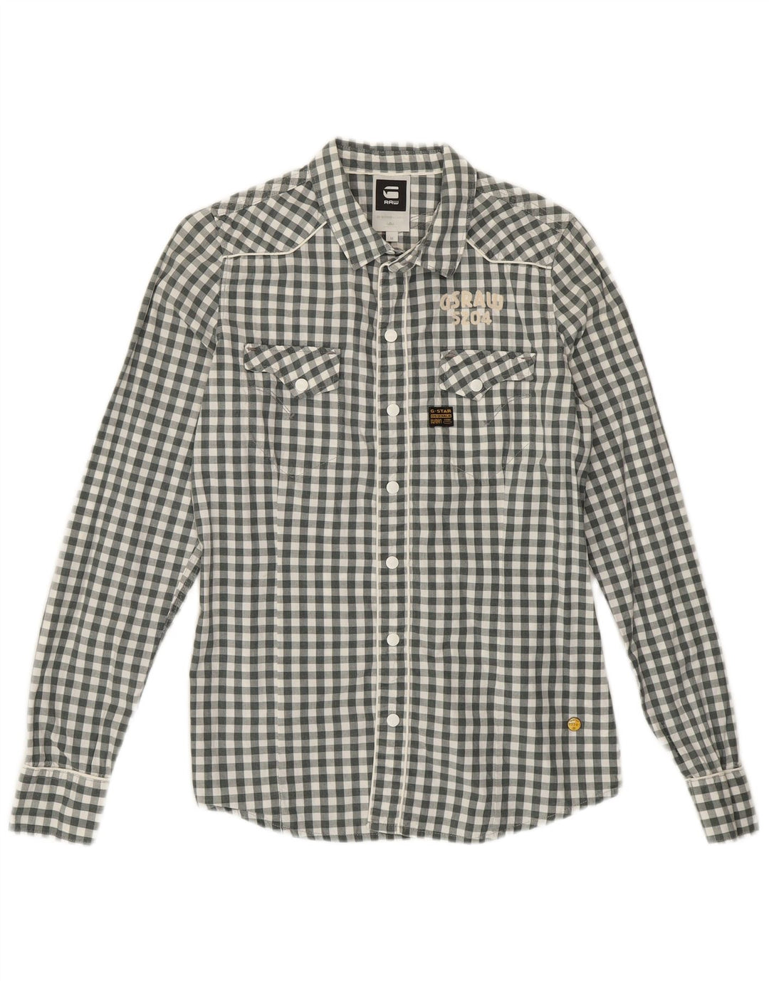 G-STAR Grafikhemd für Jungen, 14–15 Jahre, mittelgraue Gingham-Baumwolle