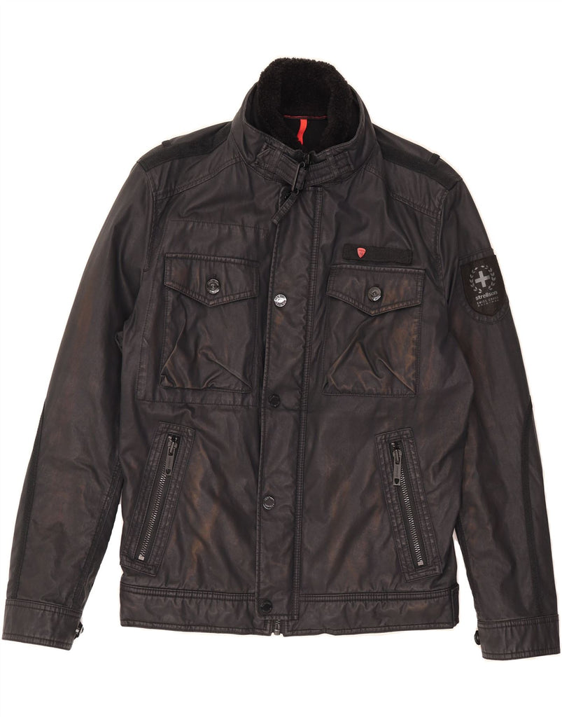 STRELLSON Mens Utility Jacket IT 48 Medium Black Cotton Vintage Strellson and Second-Hand Strellson from Messina Hembry 