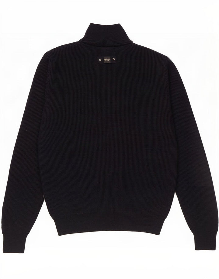 Blauer Herren-Pullover mit Rollkragen, mittelgroß, marineblaue Wolle