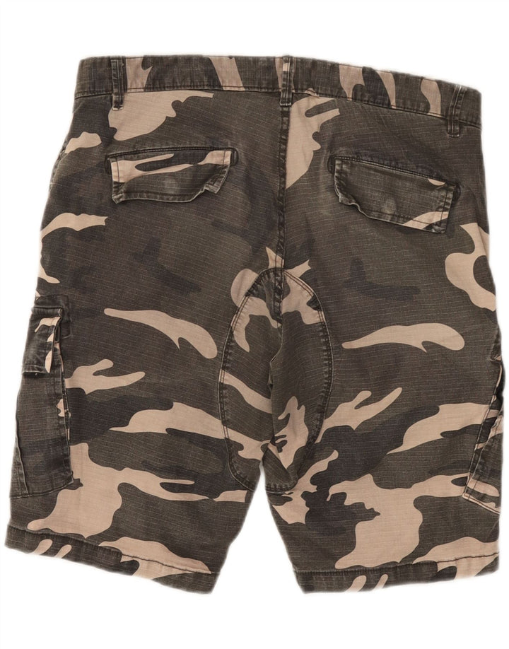 VINTAGE Herren Cargo Shorts W34 Große Khaki Camouflage Baumwolle