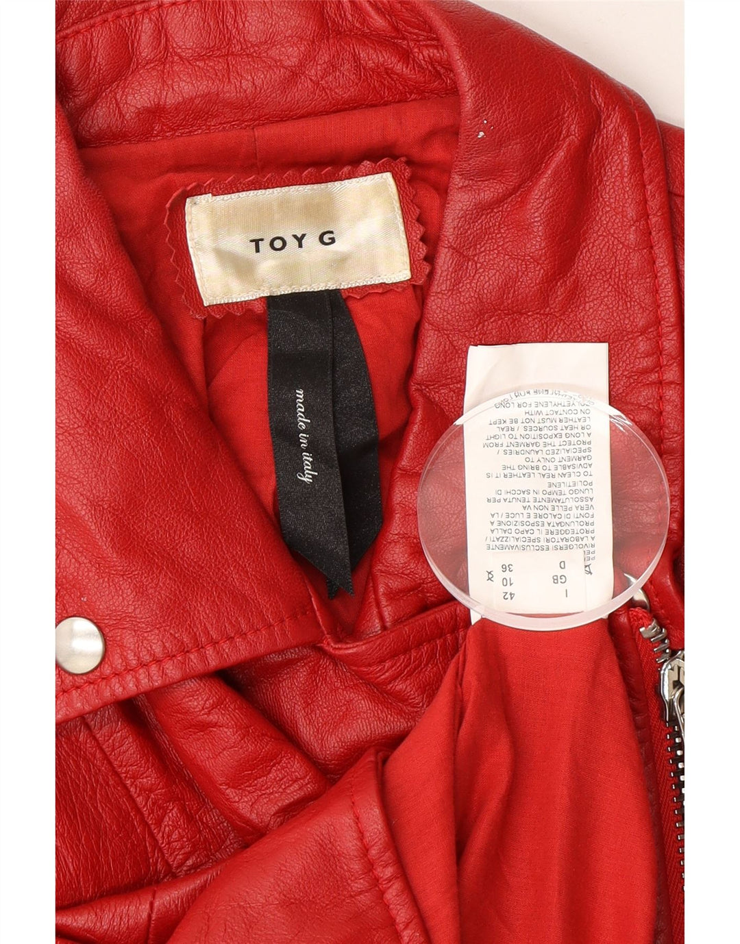 TOY G Womens Crop Leather Jacket UK 10 Small Red Leather Vintage Toy G and Second-Hand Toy G from Messina Hembry 