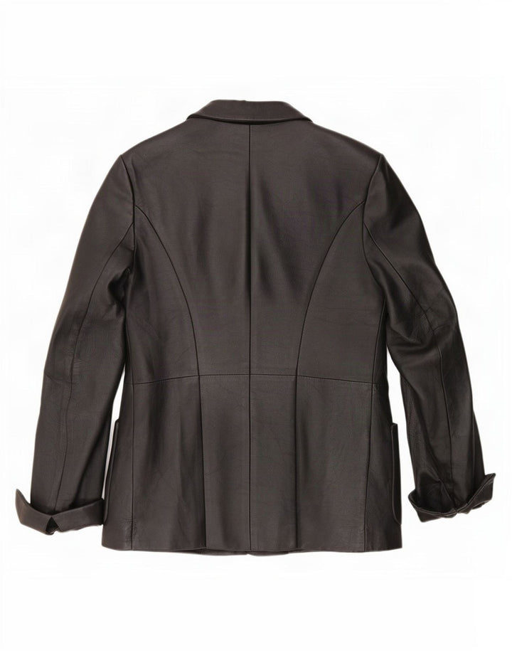 Vintage Damen 3-Knopf-Leder-Blazer-Jacke IT 46 Large Schwarz
