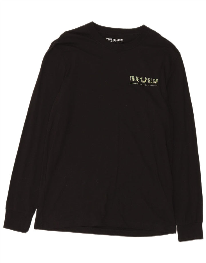True Religion Herren-Grafik-Oberteil, langärmelig, klein, schwarze Baumwolle