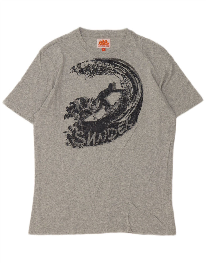 Sundek Herren-T-Shirt mit Grafik, mittelgrau gesprenkelte Baumwolle