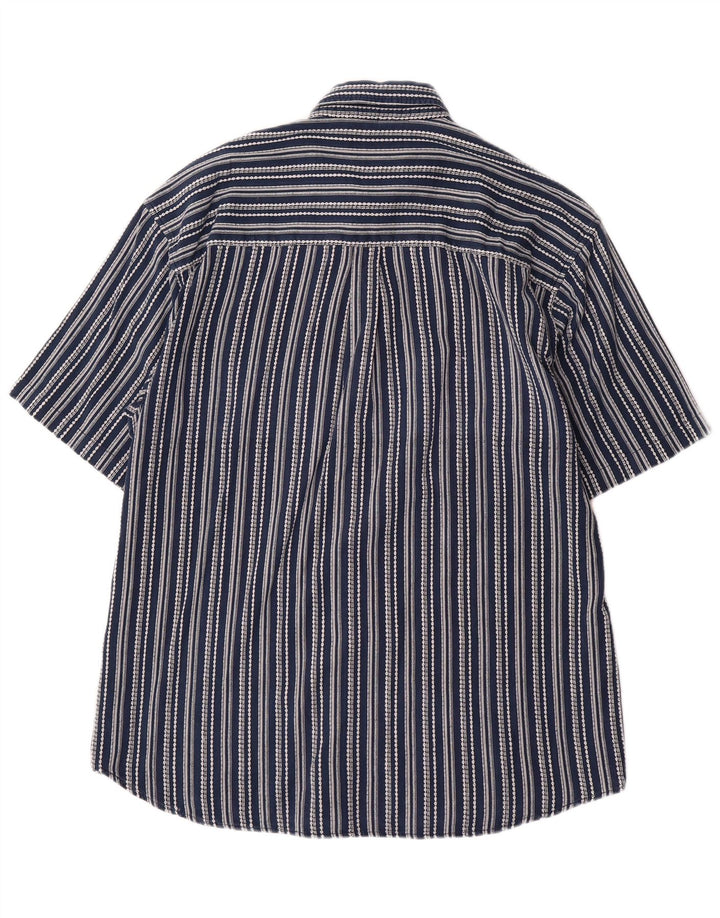 VINTAGE Herren Steve Kurzarmhemd XL Marineblau gestreift aus Baumwolle