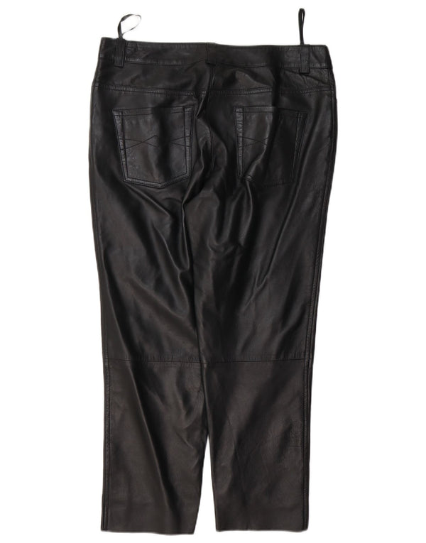 Heine Damen Crop Lederhose UK 14 Large W32 L25 Schwarzes Leder