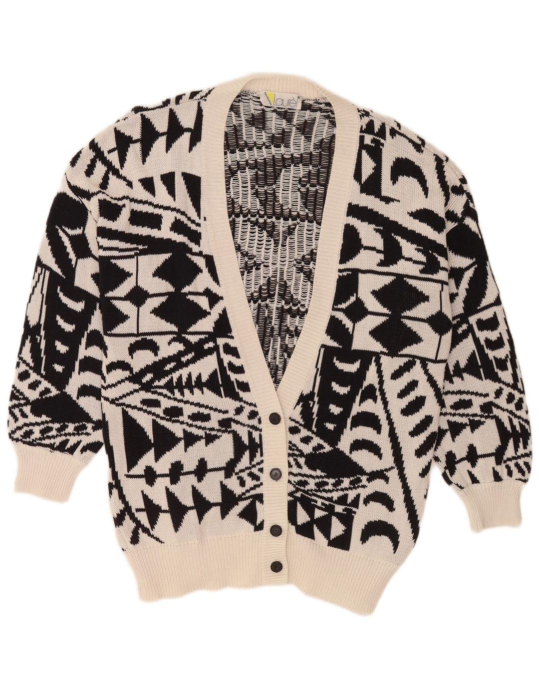 Laurel Damen Longline-Cardigan-Pullover IT 42 Mittelschwarz Geometrisch Retro