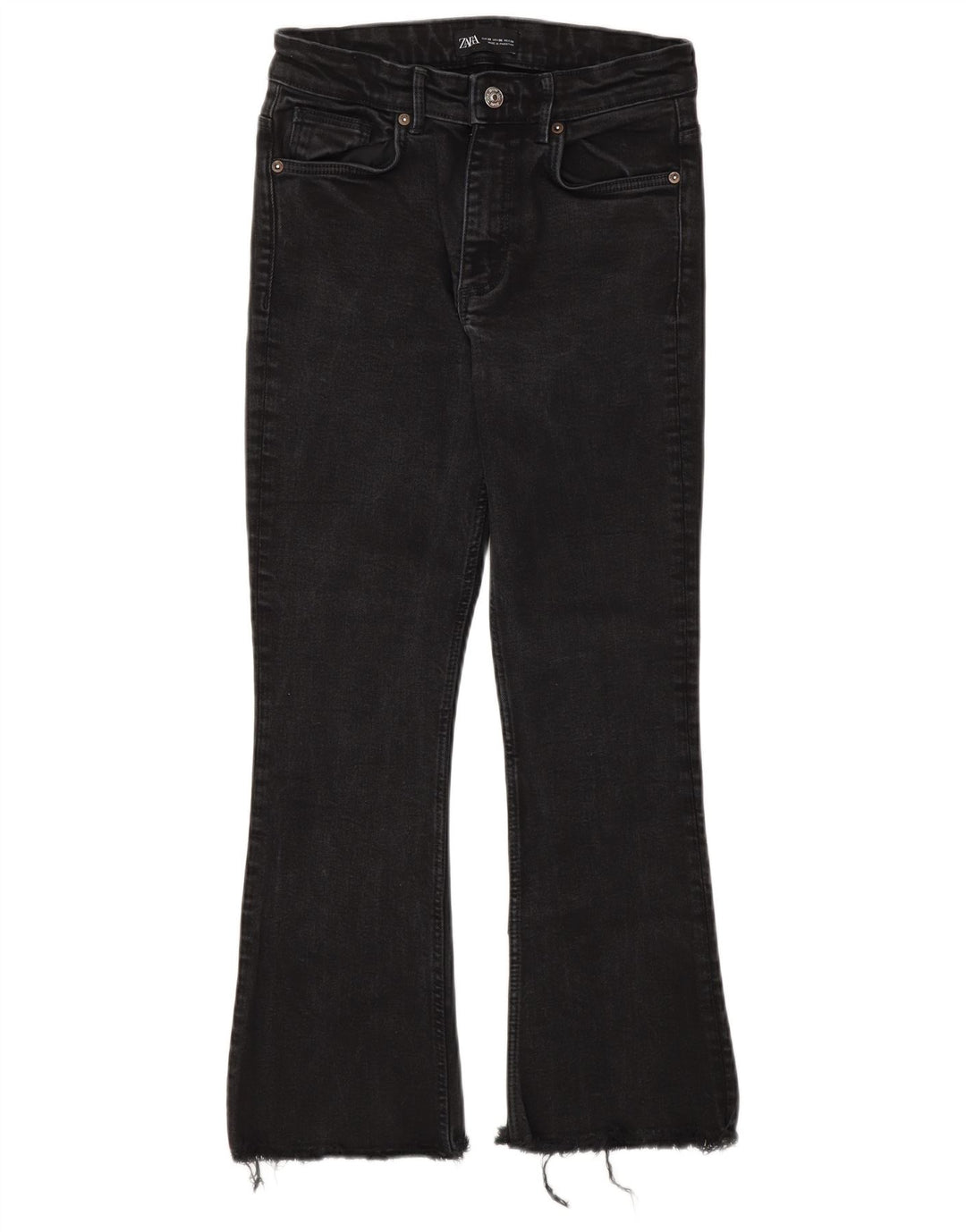 ZARA Womens Crop Bootcut Jeans EU 38 Small W26 L25 Black
