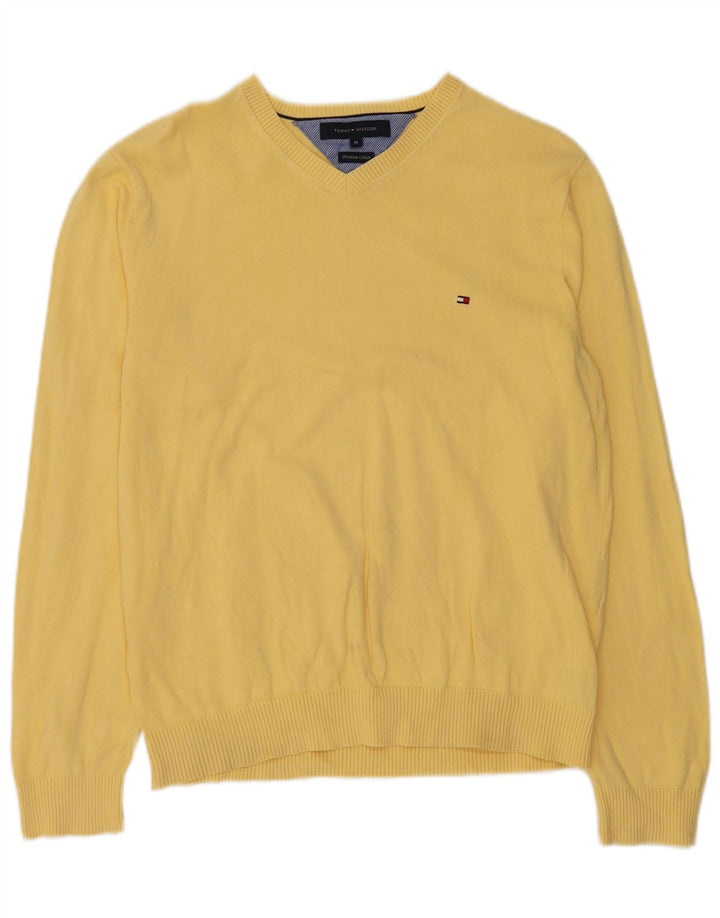 Tommy Hilfiger Herren-Pullover mit V-Ausschnitt aus mittelgelber Baumwolle