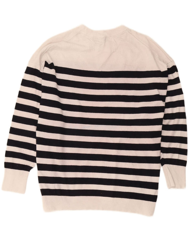 Zara Damen-Pullover, übergroß, Rundhalsausschnitt, Gr. 40, Größe L, weiß gestreift