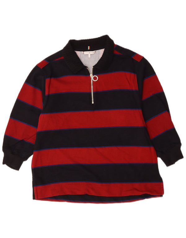 Tommy Hilfiger Rugby-Poloshirt mit 3/4-Ärmeln für Damen, UK 14, mittelrot gestreift