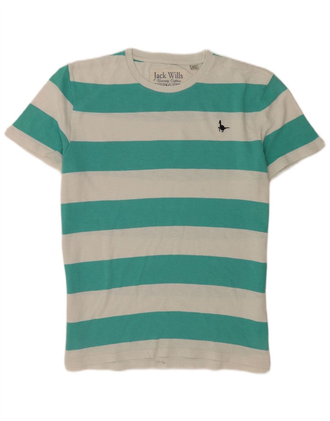 Jack Wills Herren T-Shirt-Oberteil aus mittelgrüner, gestreifter Baumwolle