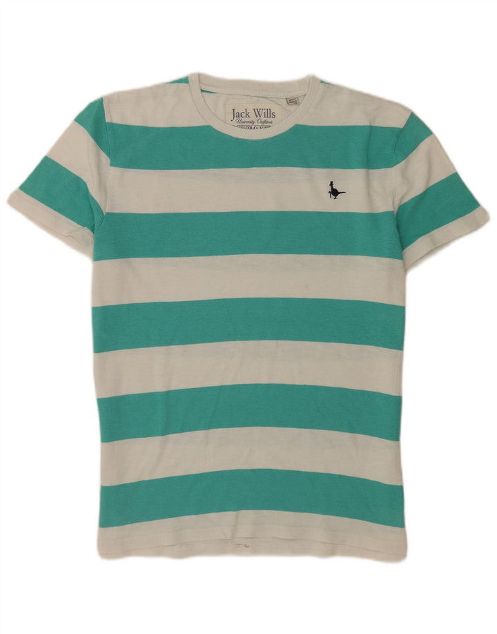 Jack Wills Herren T-Shirt-Oberteil aus mittelgrüner, gestreifter Baumwolle