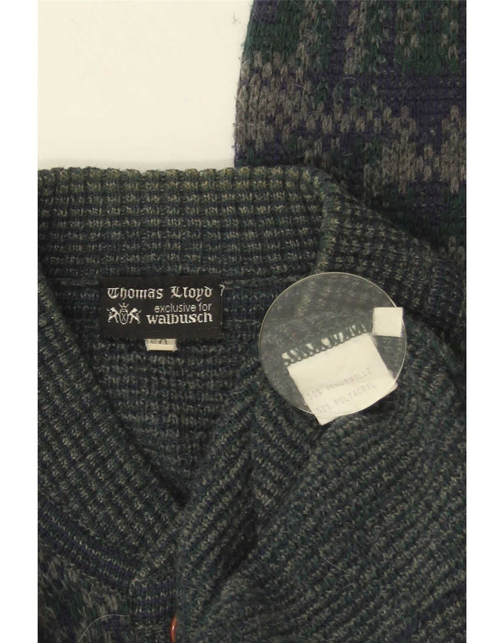 Walbusch Herren-Cardigan-Pullover IT 50 mittelgrüne geometrische Wolle