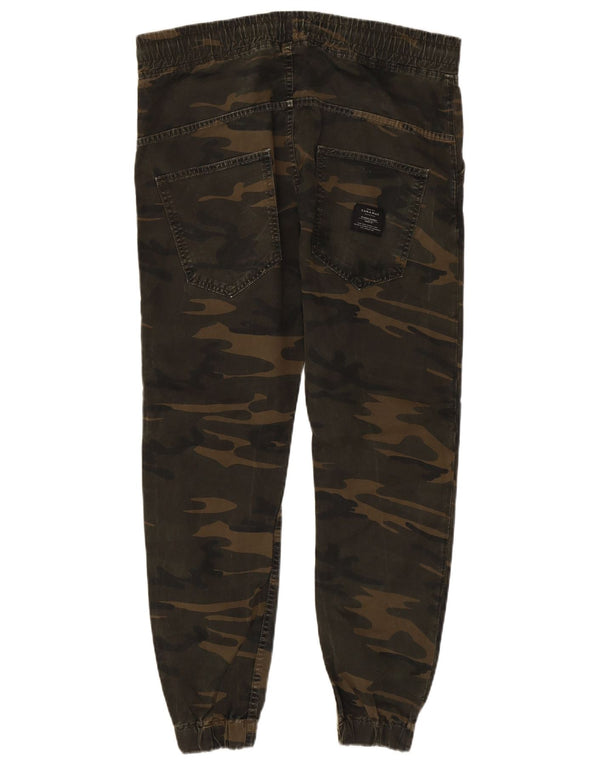 Zara Herren-Jogger-Chinohose, Größe L, W32, L27, Khaki, Camouflage, Baumwolle