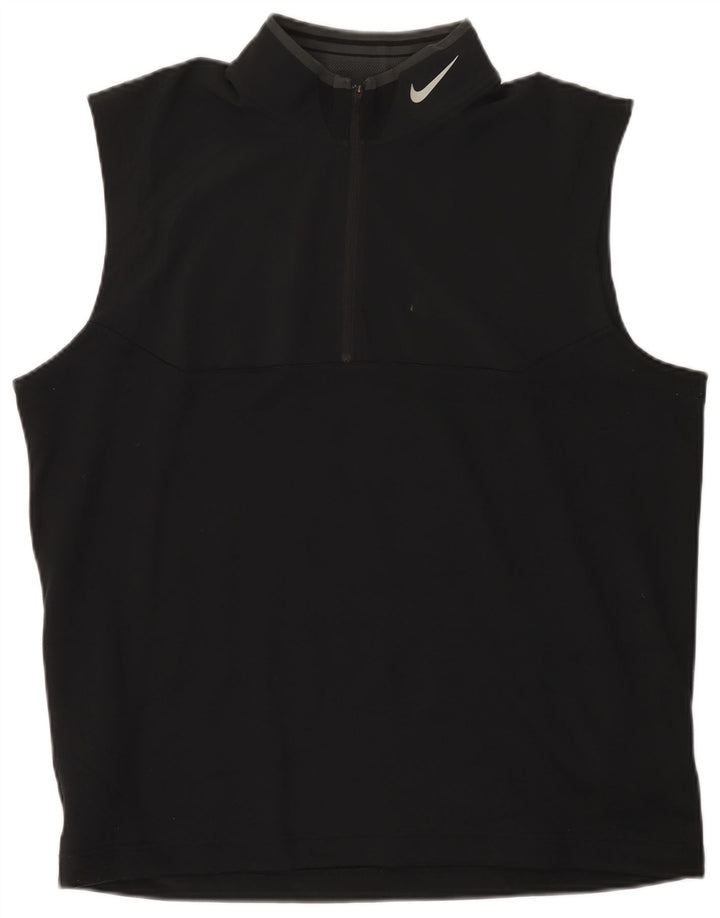 Nike Herren Dri Fit Weste mit Reißverschluss und Halsausschnitt, groß, aus schwarzem Polyester