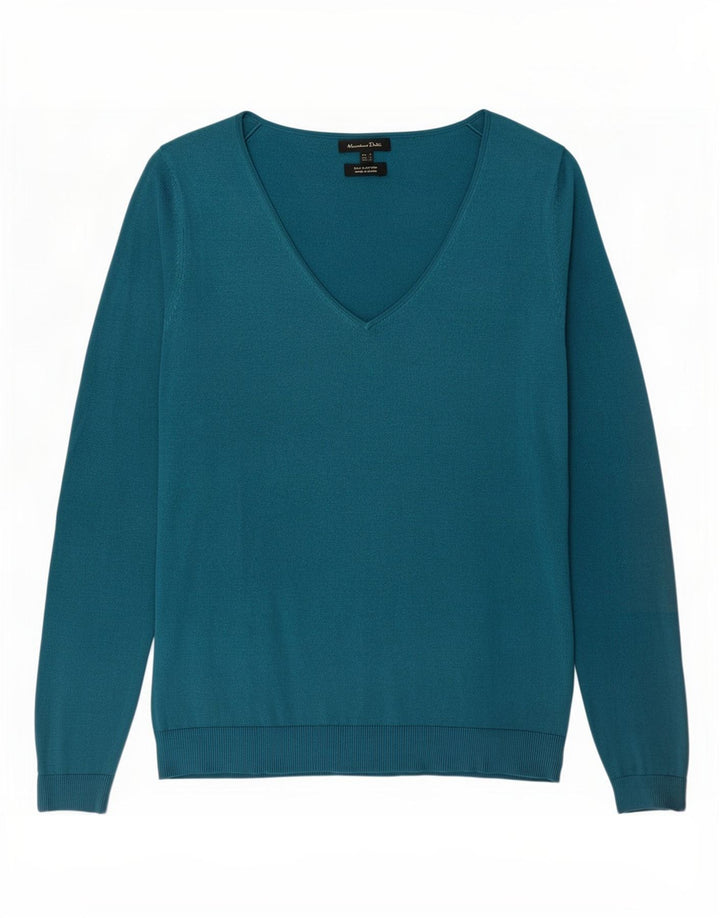 Massimo Dutti Damen-Pullover mit V-Ausschnitt, Gr. 10, Größe S, blaue Seide