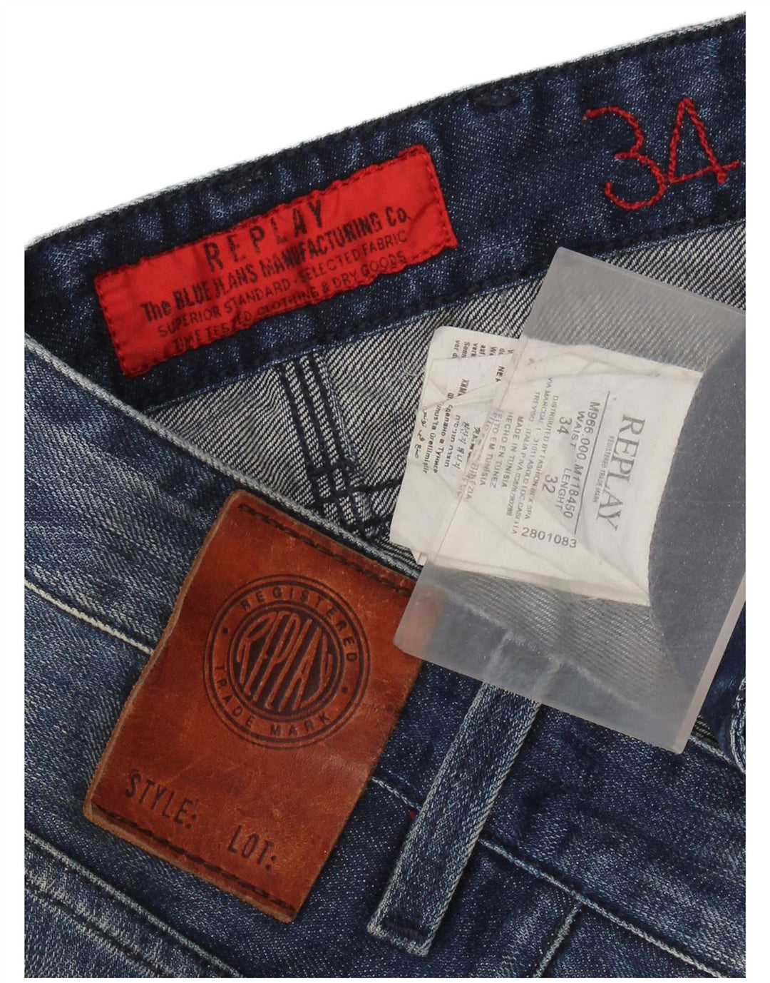 Replay Herren Straight Jeans W36 L32 Blaue Baumwolle