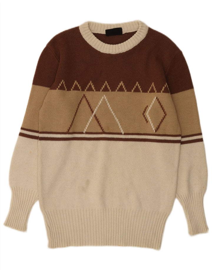 Vintage Damen Pullover mit U-Boot-Ausschnitt, Gr. 12, mittelmehrfarbig