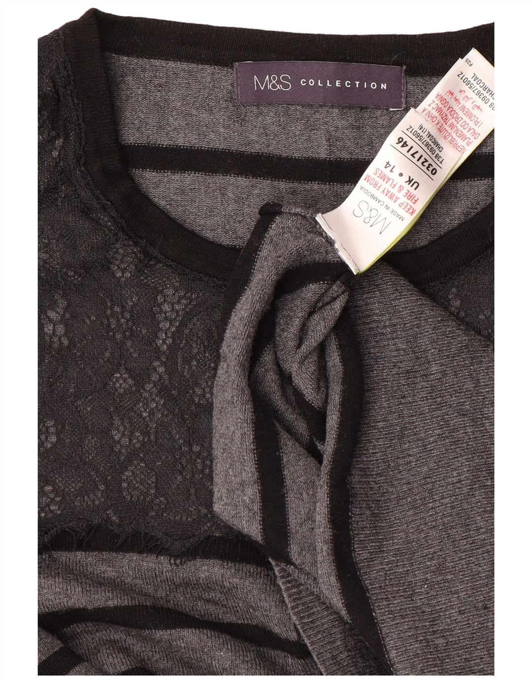 MARKS & SPENCER Damen Crop Cardigan Pullover UK 14 Mittelgrau gestreift