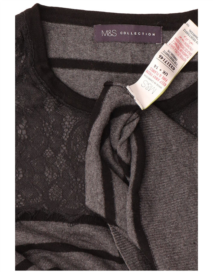 MARKS & SPENCER Damen Crop Cardigan Pullover UK 14 Mittelgrau gestreift
