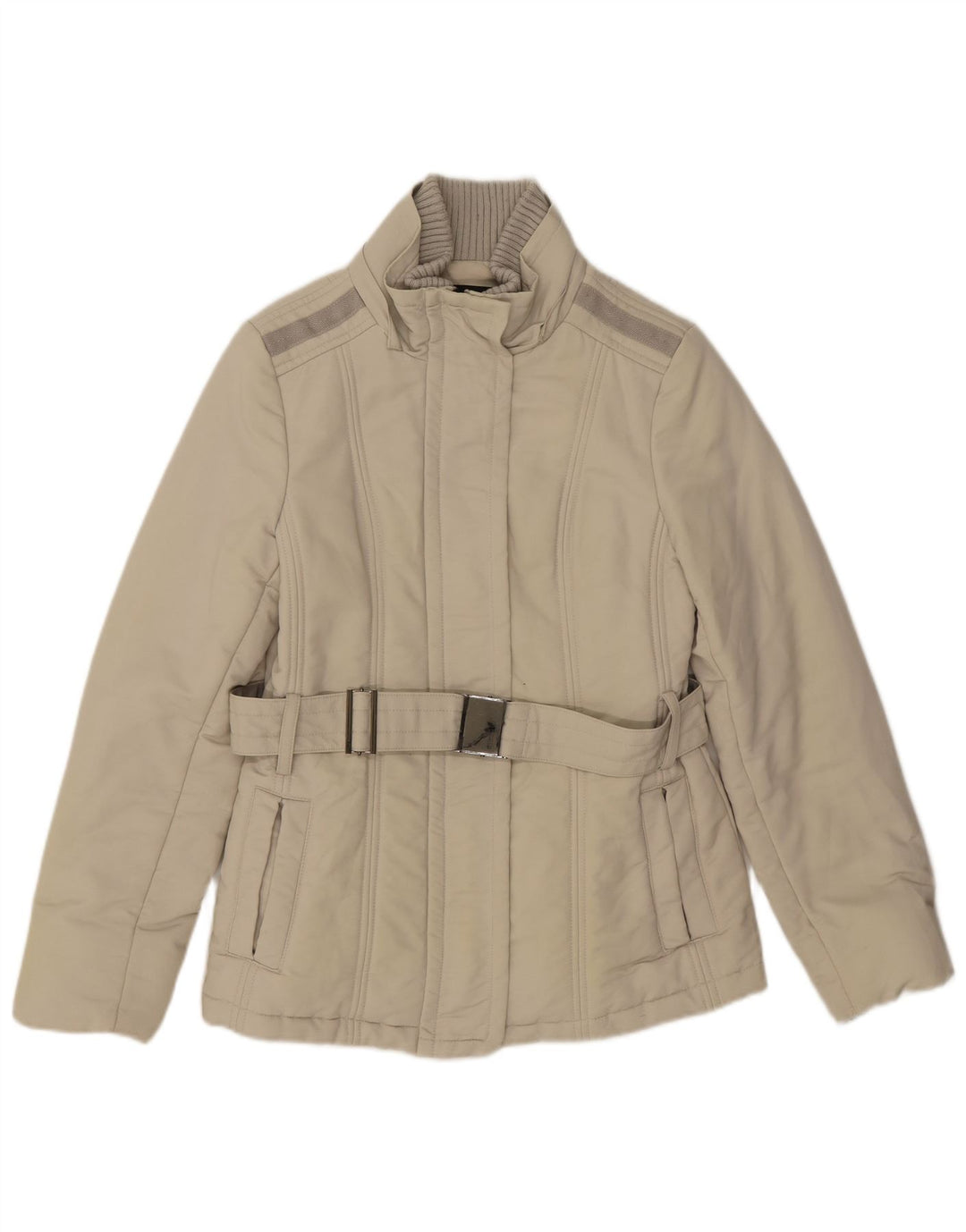 Zara Damen Wattierte Jacke UK 12 Mittelbeige Baumwolle