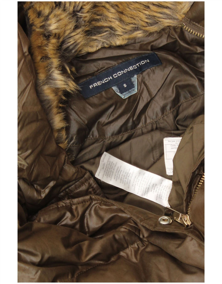 FRENCH CONNECTION Wattierter Damenmantel mit Kapuze, UK 10, Größe S, Braun, Polyester
