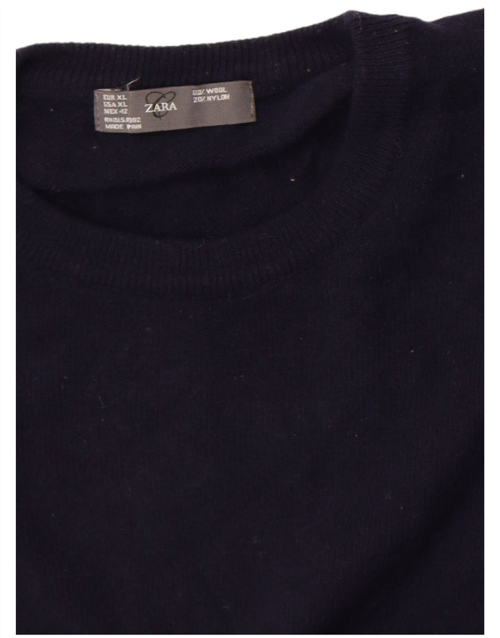 Zara Herren-Pullover mit Rundhalsausschnitt, XL, marineblaue Wolle
