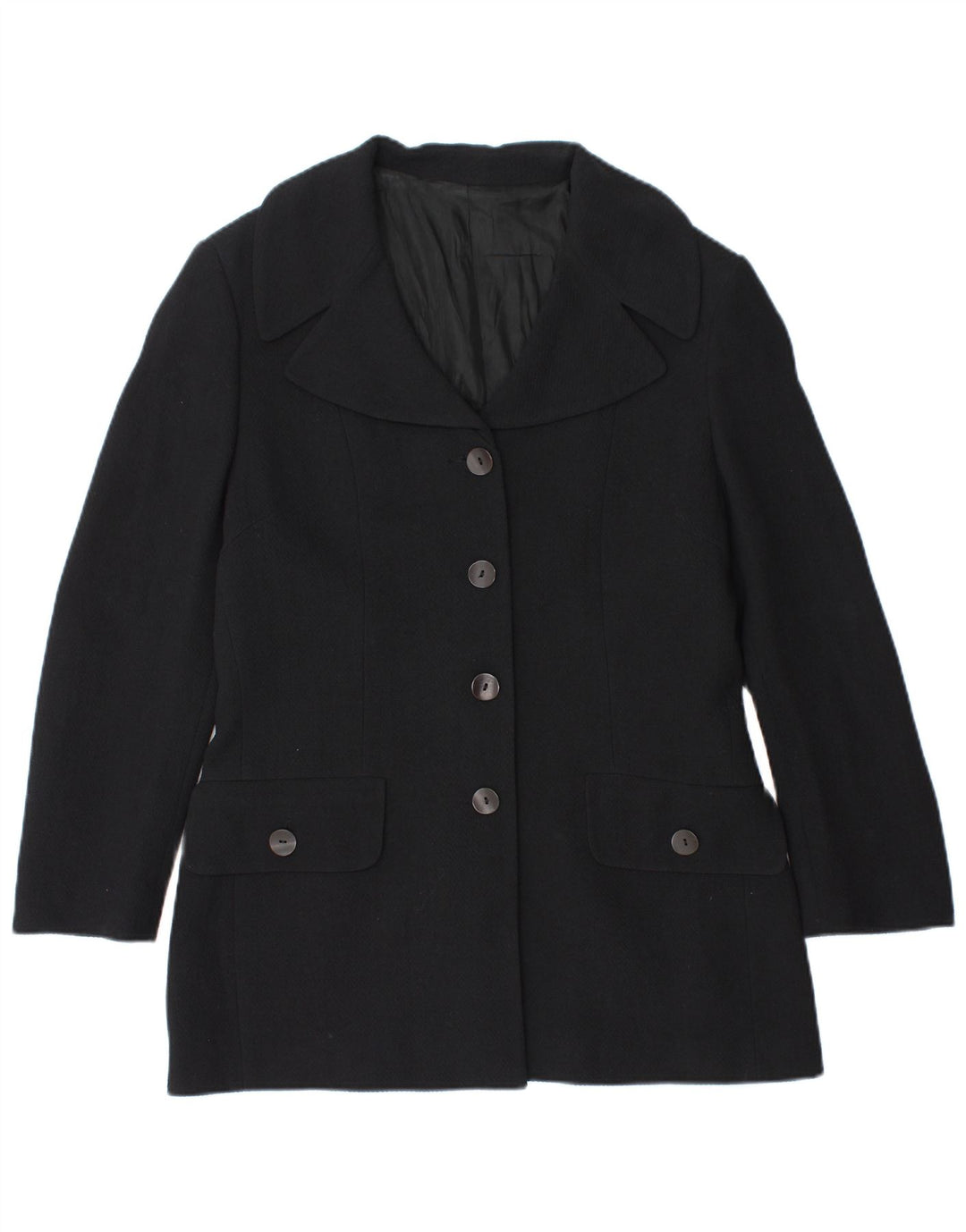 Vintage Damen 4-Knopf-Blazerjacke IT 48 XL Marineblaue Wolle