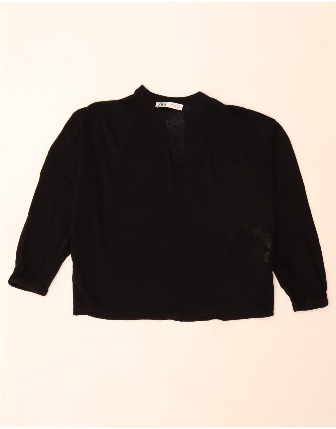 Zara Damen-Pullover, übergroß, 3/4-Ärmel, V-Ausschnitt, Gr. 14, mittelschwarz