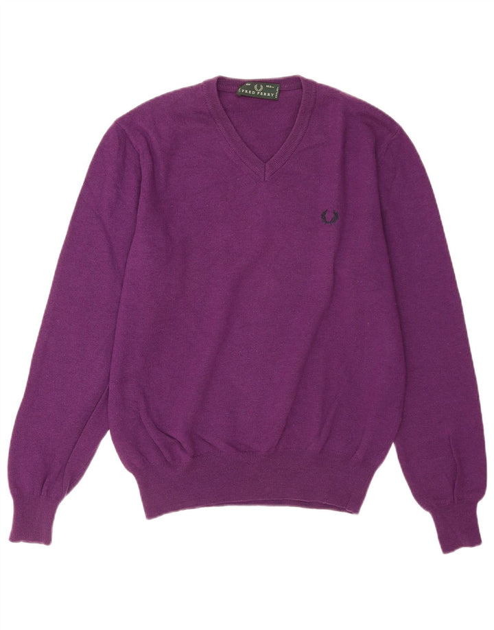 Fred Perry Herren-Pullover mit V-Ausschnitt aus mittelvioletter Wolle