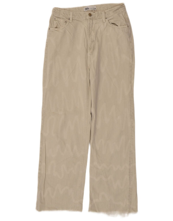 Zara Damen High Rise Straight Jeans EU 38 Small W28 L28 Beige gestreift