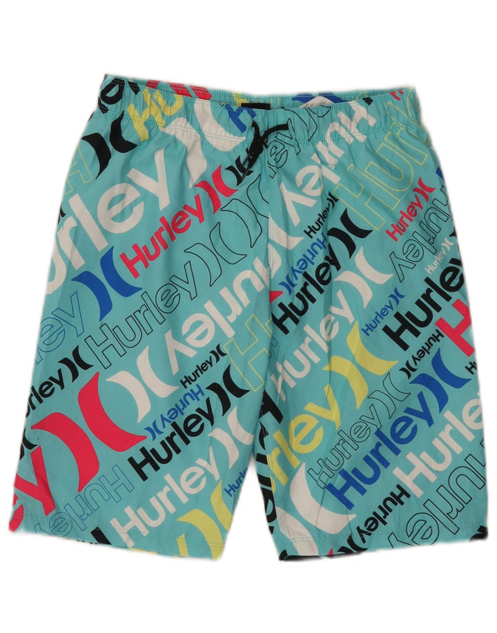 Hurley Jungen-Badeshorts mit Grafik, 12–13 Jahre, groß, türkisfarbenes Polyester