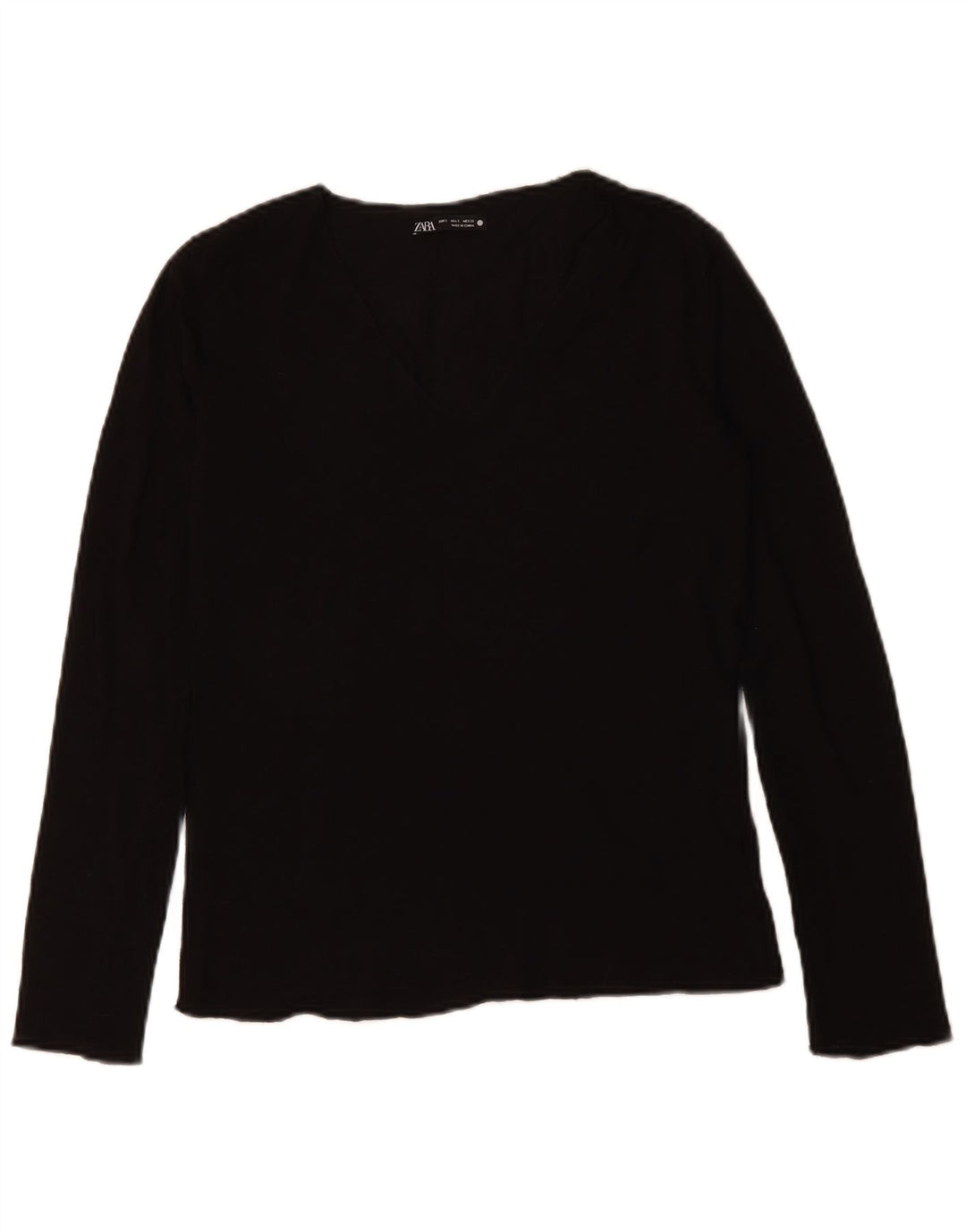 ZARA Damen Top Langarm UK 10 Small Schwarz