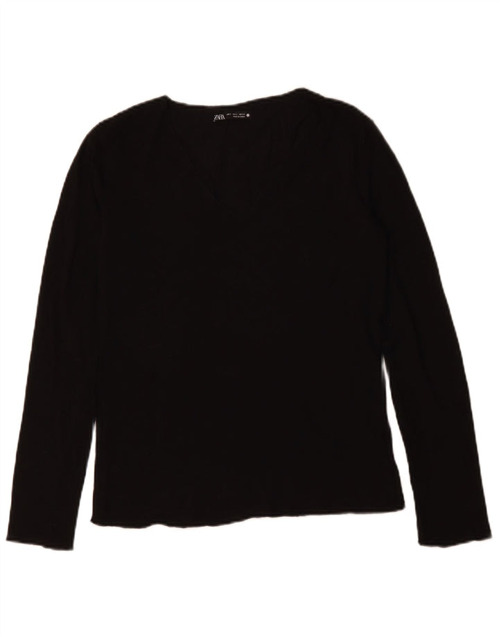 ZARA Damen Top Langarm UK 10 Small Schwarz