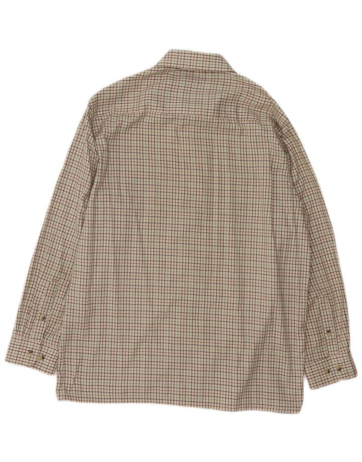 Vintage Herrenhemd Größe 16 1/2 Large Beige Karo Polyester