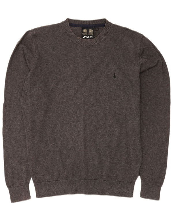 MUSTO Mens Crew Neck Jumper Sweater Large Grey Cotton
