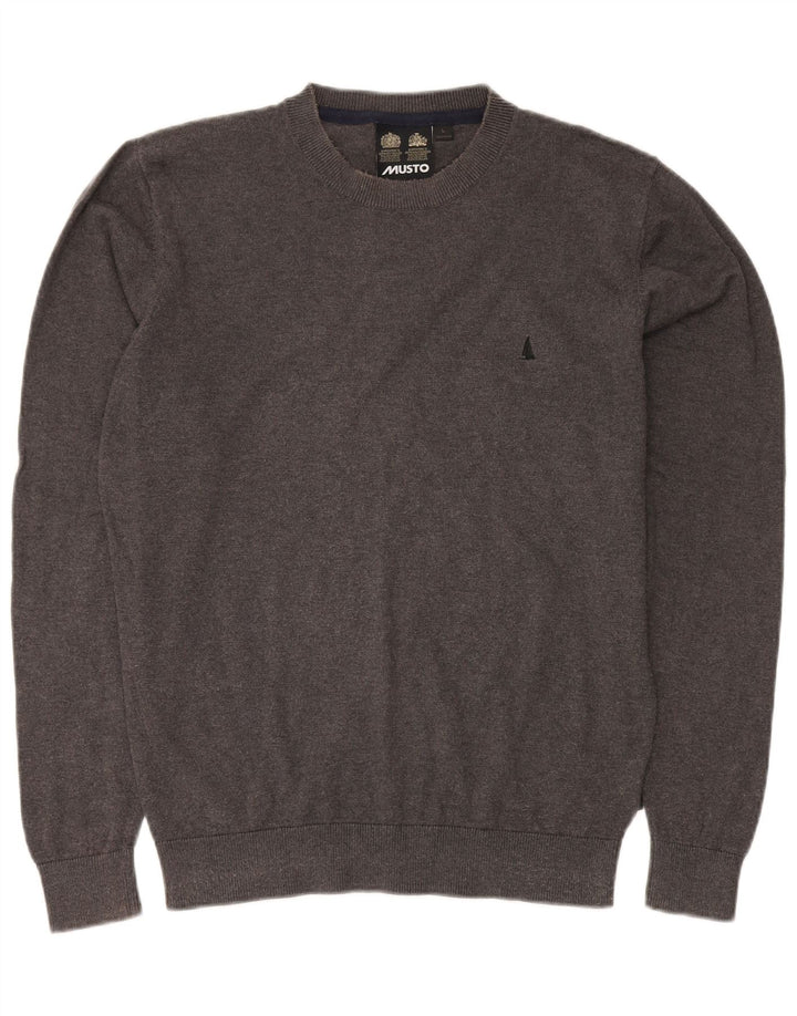 MUSTO Herren-Pullover mit Rundhalsausschnitt, groß, graue Baumwolle