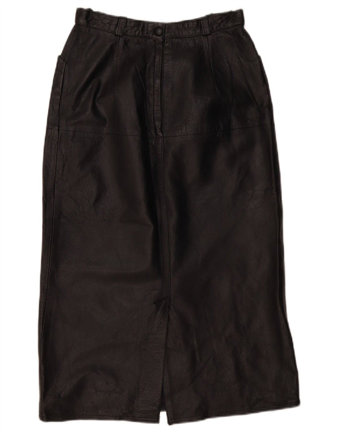 VINTAGE Damen Lederrock EU 36 Small W26 Schwarzes Leder